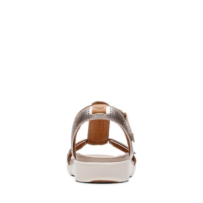 Women's Clarks Un Haywood Sandals Gold Metal | CLK740SPV