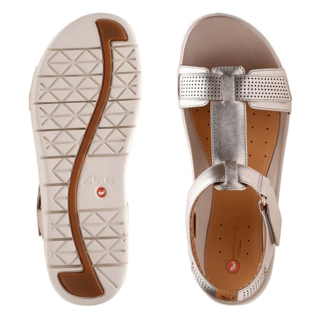 Women's Clarks Un Haywood Sandals Gold Metal | CLK740SPV