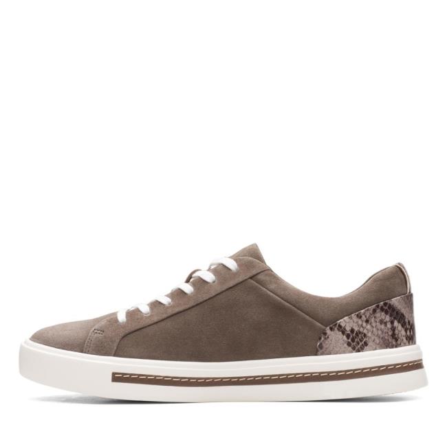 Women's Clarks Un Maui Lace Flat Shoes Grey Brown | CLK043UWQ