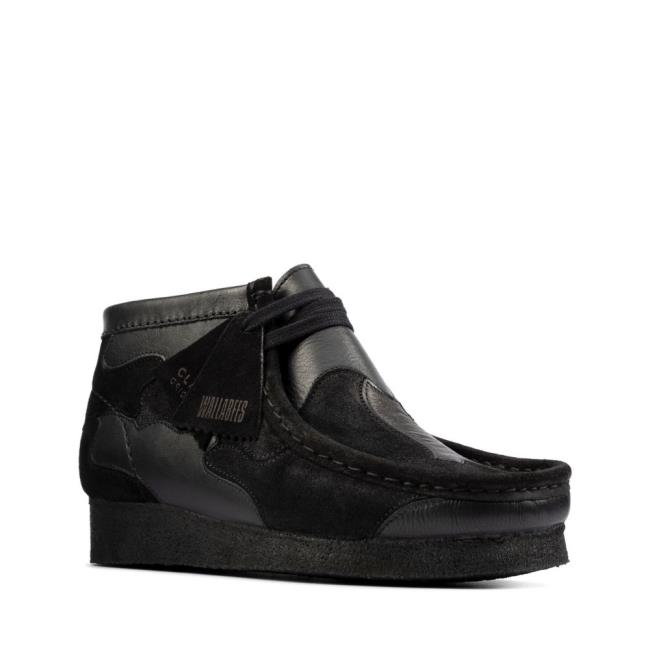 Women's Clarks Wallabee Patch Casual Boots Black | CLK018YSV